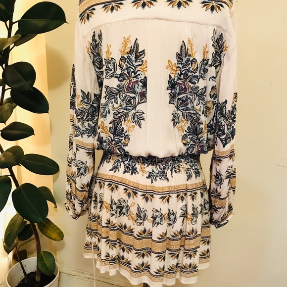 SOLD -Ivory Blue Gold Floral Print Boho Dress NWT - Picture 6 of 7